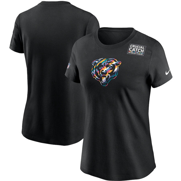 Women's Chicago Bears 2020 Black Sideline Crucial Catch Performance NFL T-Shirt(Run Small)
